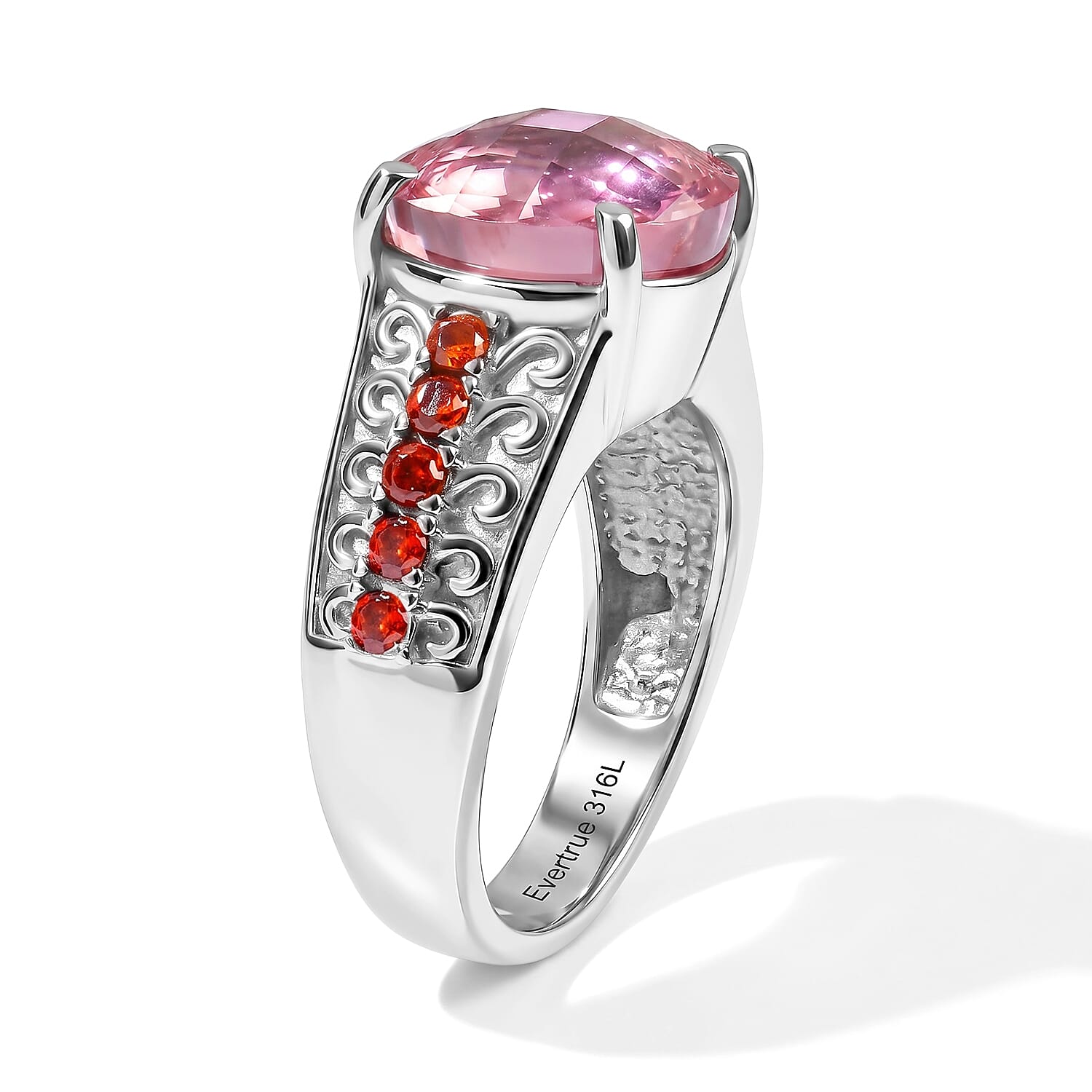 EverTrue Simulated Pink and Orange Diamond Ring in Stainless Steel (Size 5.0)