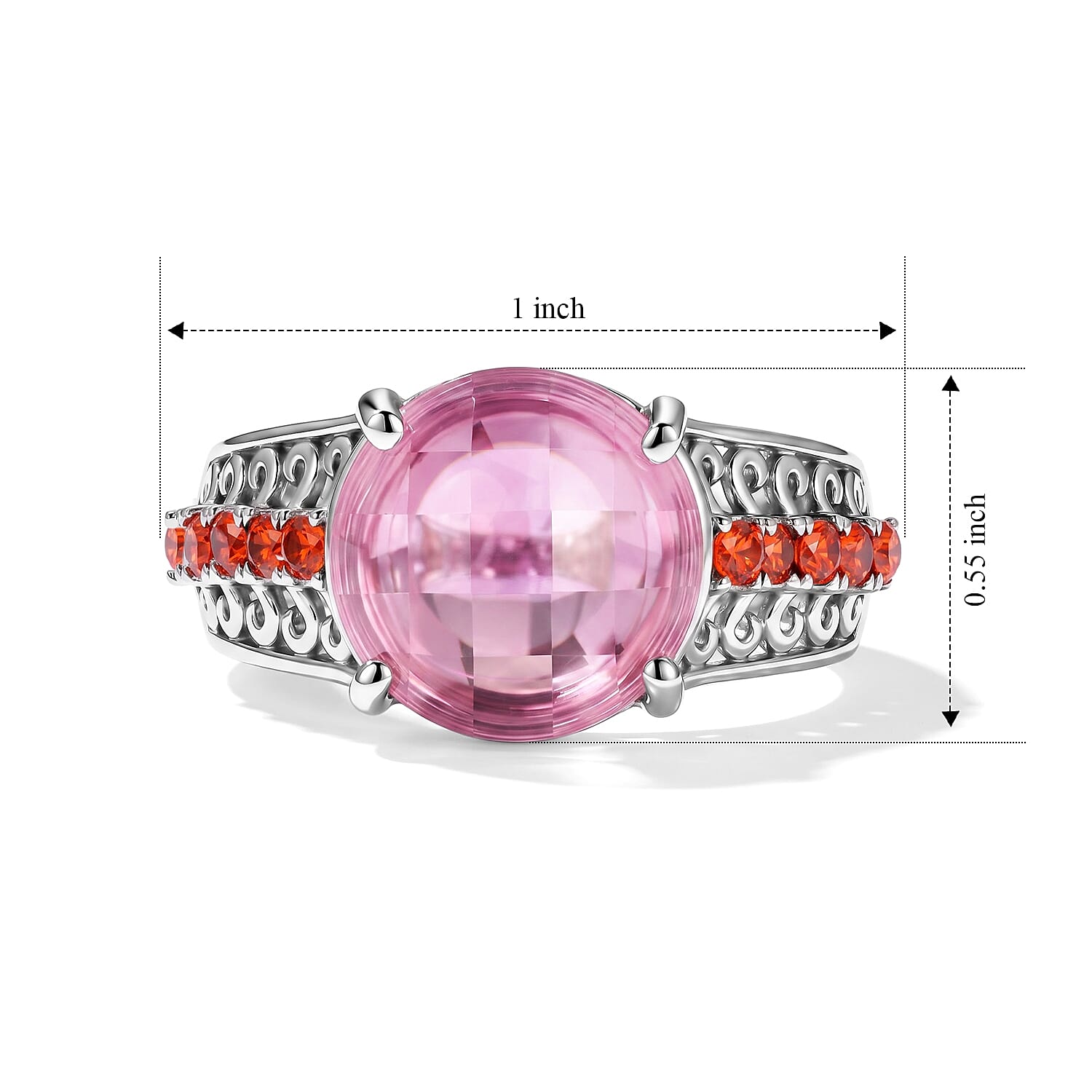 EverTrue Simulated Pink and Orange Diamond Ring in Stainless Steel (Size 5.0)