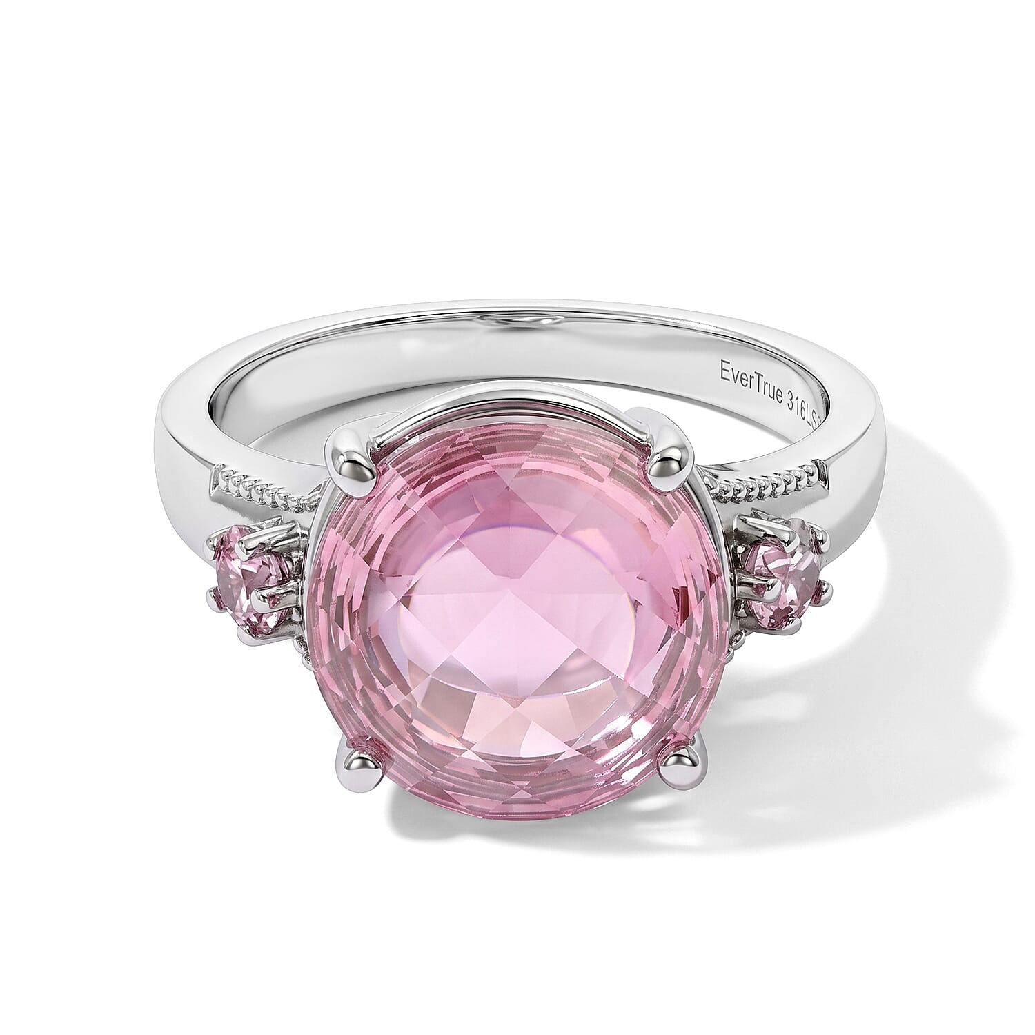 EverTrue Simulated Pink Diamond Ring in Stainless Steel (Size 5.0)