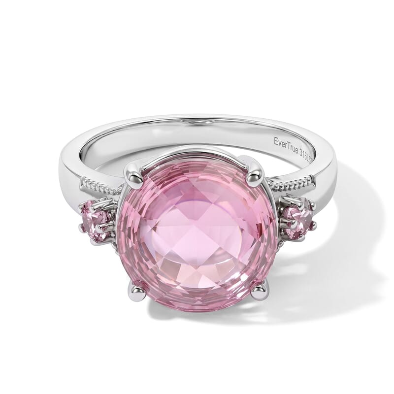 EverTrue Simulated Pink Diamond Ring in Stainless Steel (Size 5.0)