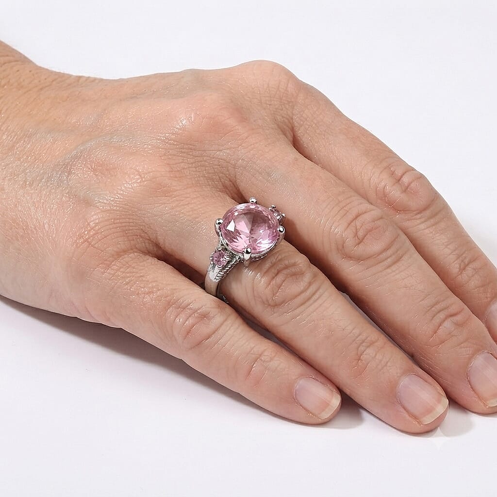 EverTrue Simulated Pink Diamond Ring in Stainless Steel (Size 5.0)