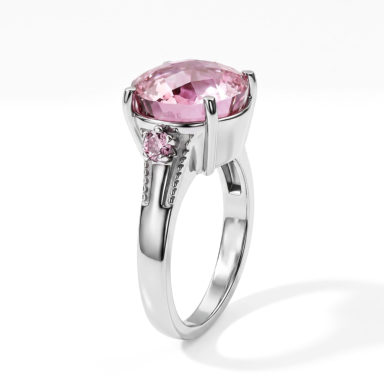 EverTrue Simulated Pink Diamond Ring in Stainless Steel (Size 5.0)