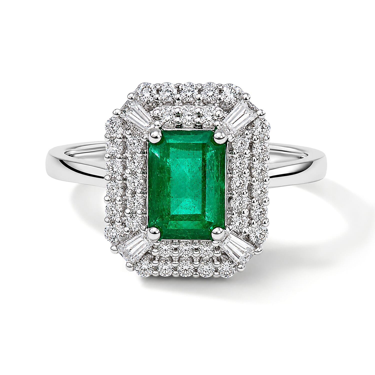Certified and Appraised D'Joy Premium Kagem Zambian Emerald and Moissanite 1.50 ctw Ring in Rhodium Over Sterling Silver (Size 6.0)