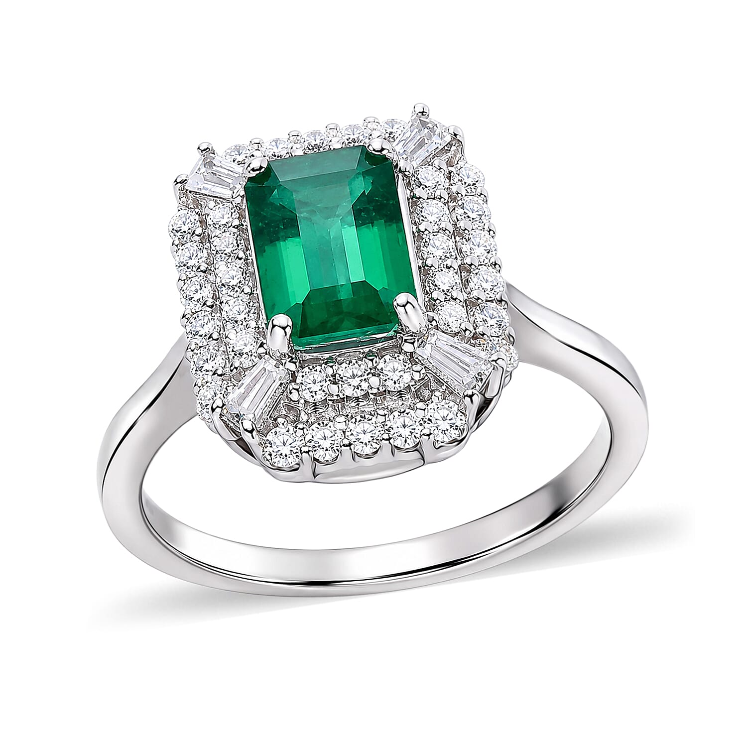 Certified and Appraised D'Joy Premium Kagem Zambian Emerald and Moissanite 1.50 ctw Ring in Rhodium Over Sterling Silver (Size 6.0)