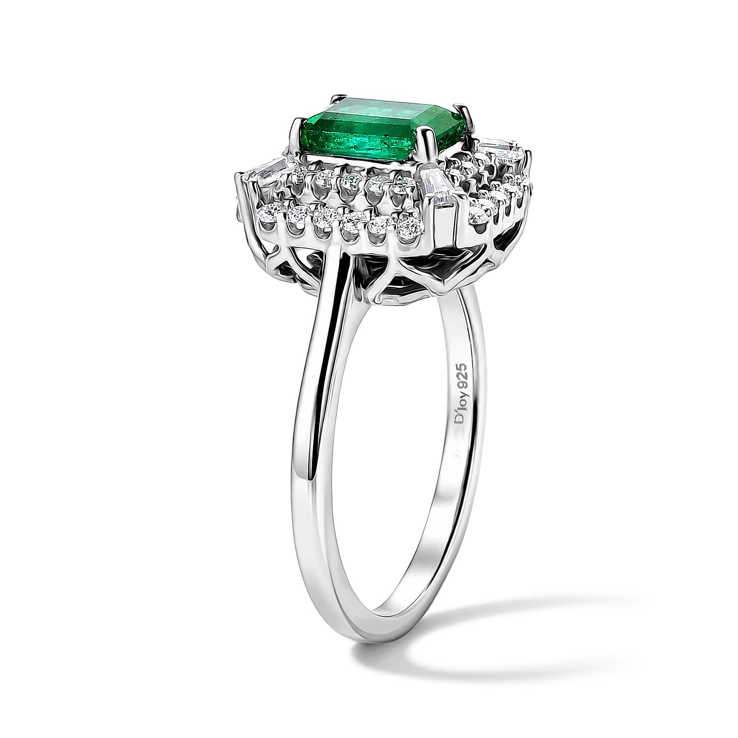 Certified and Appraised D'Joy Premium Kagem Zambian Emerald and Moissanite 1.50 ctw Ring in Rhodium Over Sterling Silver (Size 6.0)