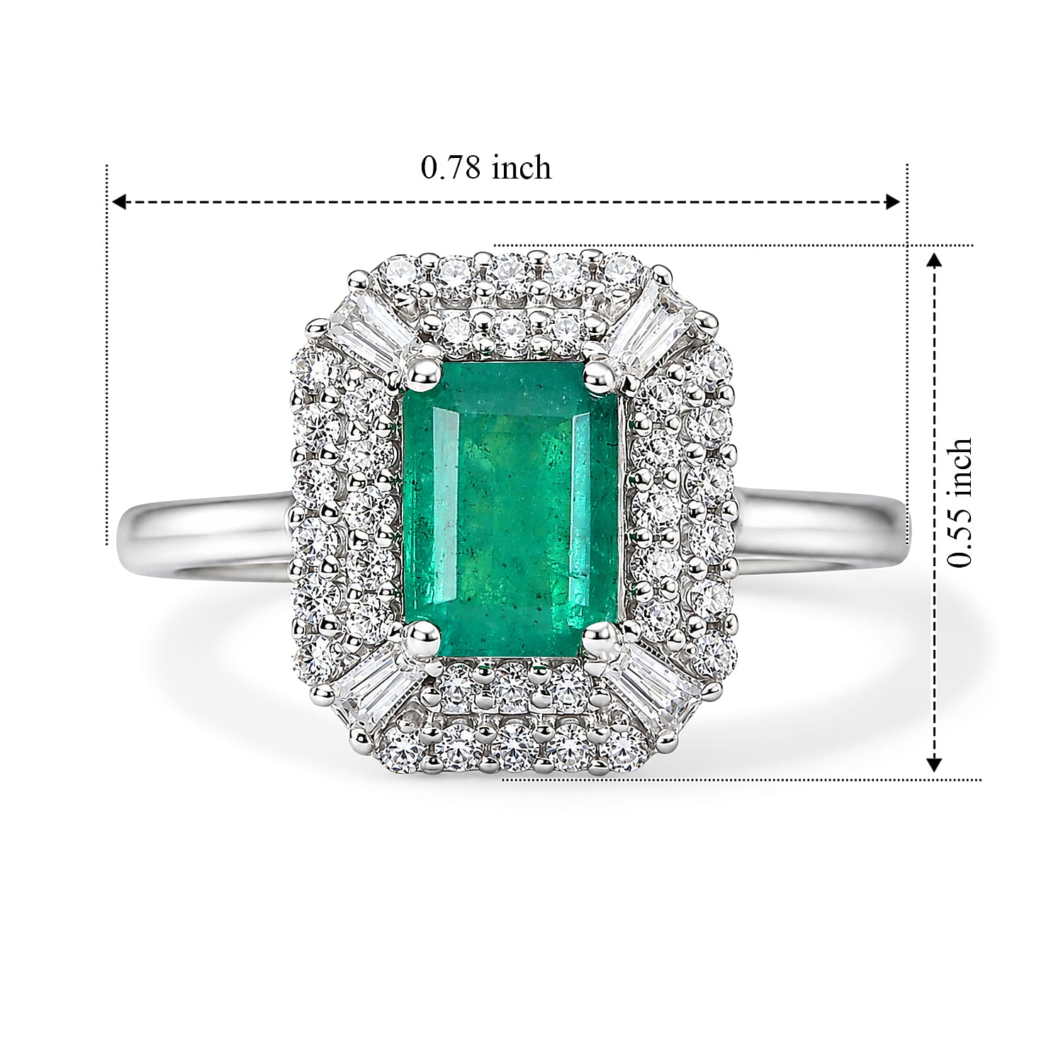 Certified and Appraised D'Joy Premium Kagem Zambian Emerald and Moissanite 1.50 ctw Ring in Rhodium Over Sterling Silver (Size 6.0)