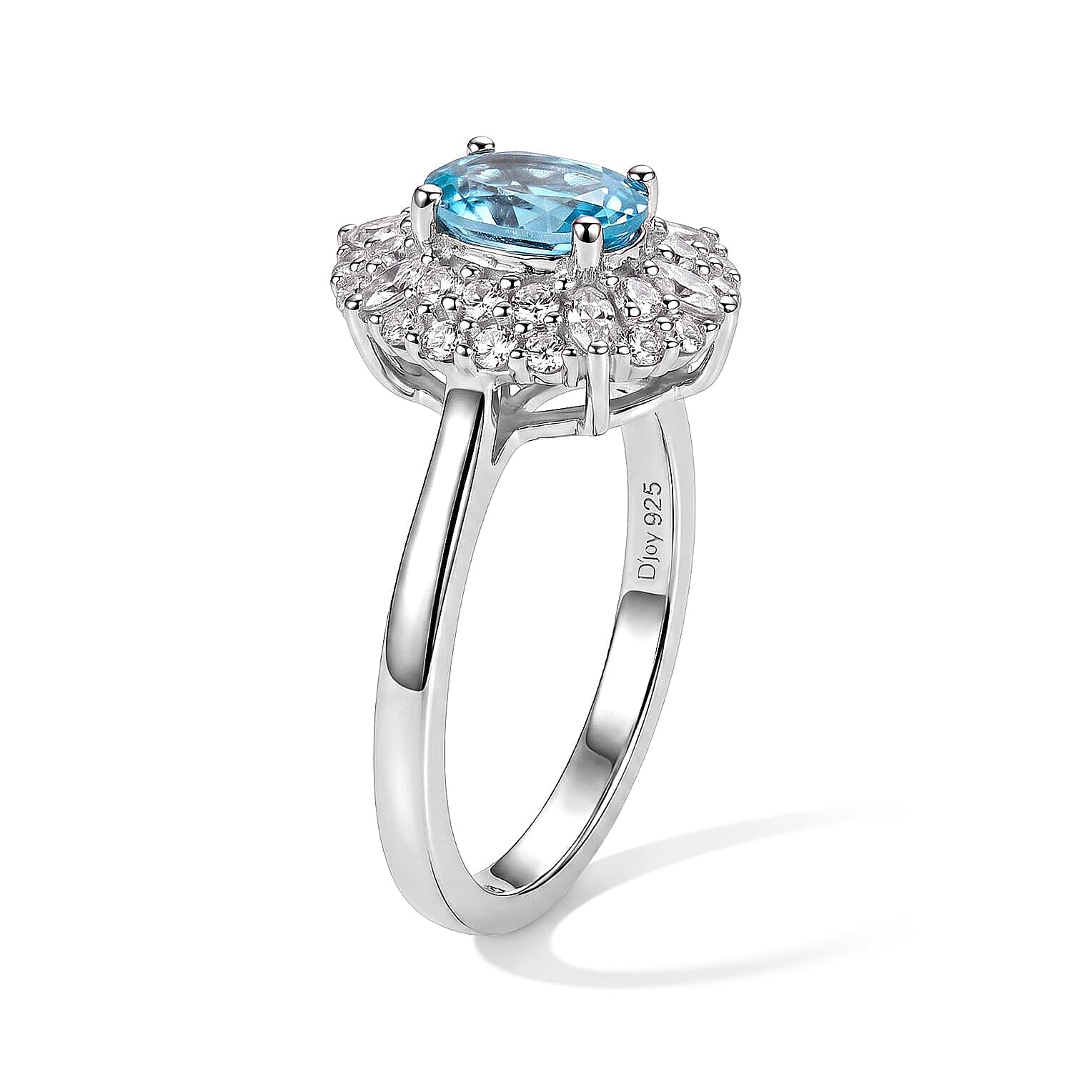 Certified and Appraised D'Joy Premium Betroka Blue Apatite, Moissanite Ring in Rhodium Over Sterling Silver (Size 5.0) 1.30 ctw