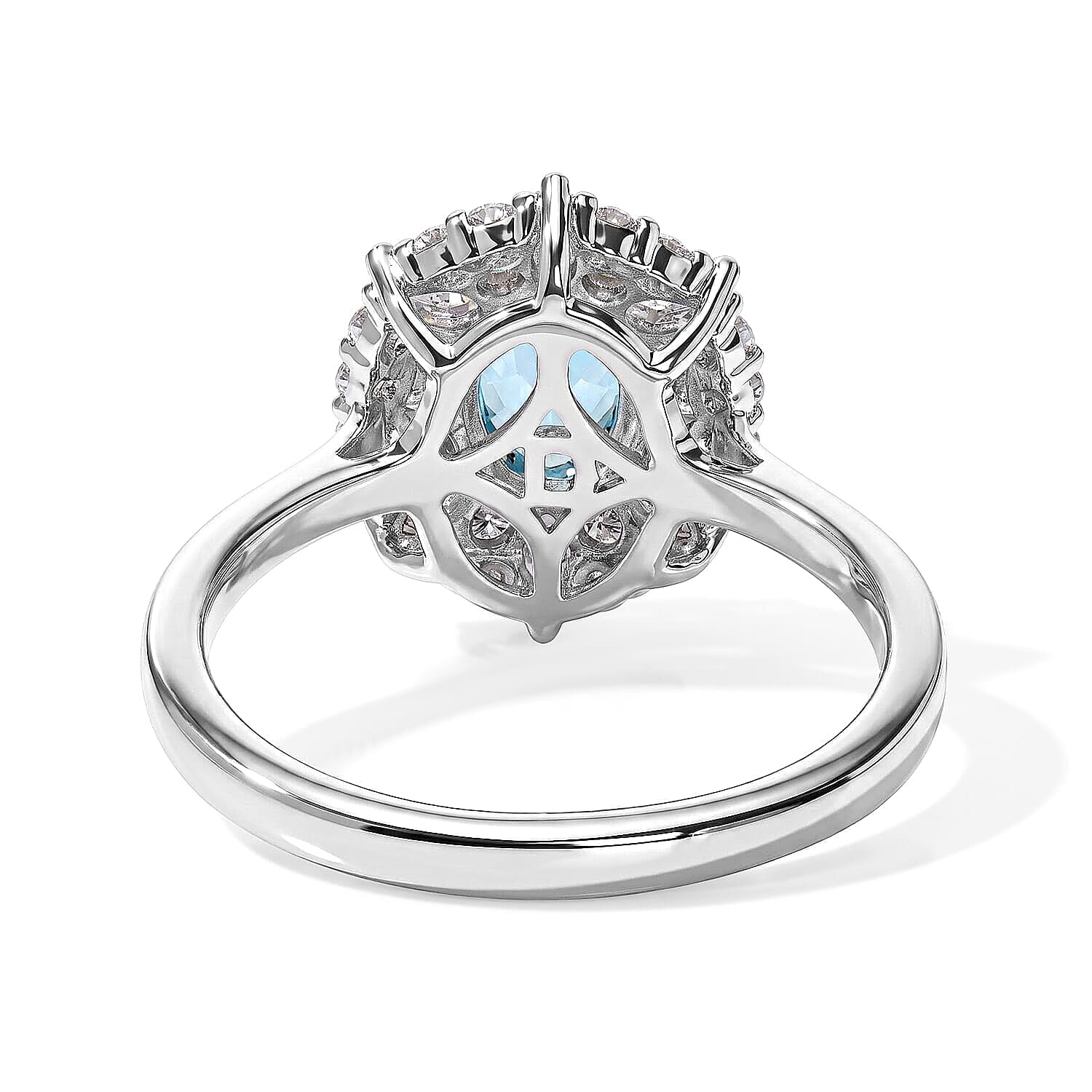 Certified and Appraised D'Joy Premium Betroka Blue Apatite, Moissanite Ring in Rhodium Over Sterling Silver (Size 5.0) 1.30 ctw