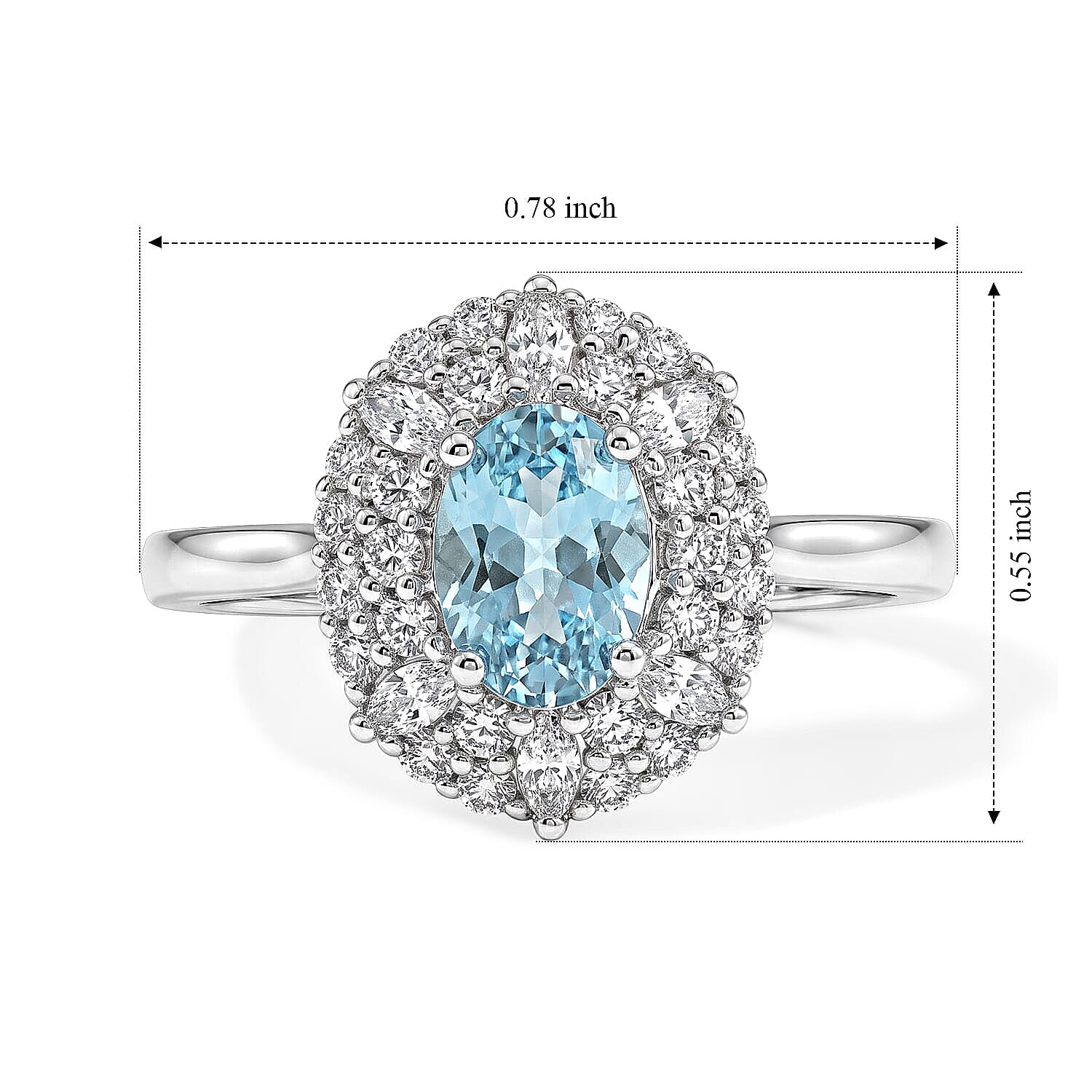 Certified and Appraised D'Joy Premium Betroka Blue Apatite, Moissanite Ring in Rhodium Over Sterling Silver (Size 5.0) 1.30 ctw