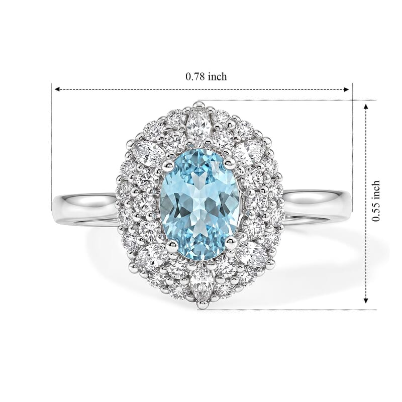 Certified and Appraised D'Joy Premium Betroka Blue Apatite, Moissanite Ring in Rhodium Over Sterling Silver (Size 5.0) 1.30 ctw