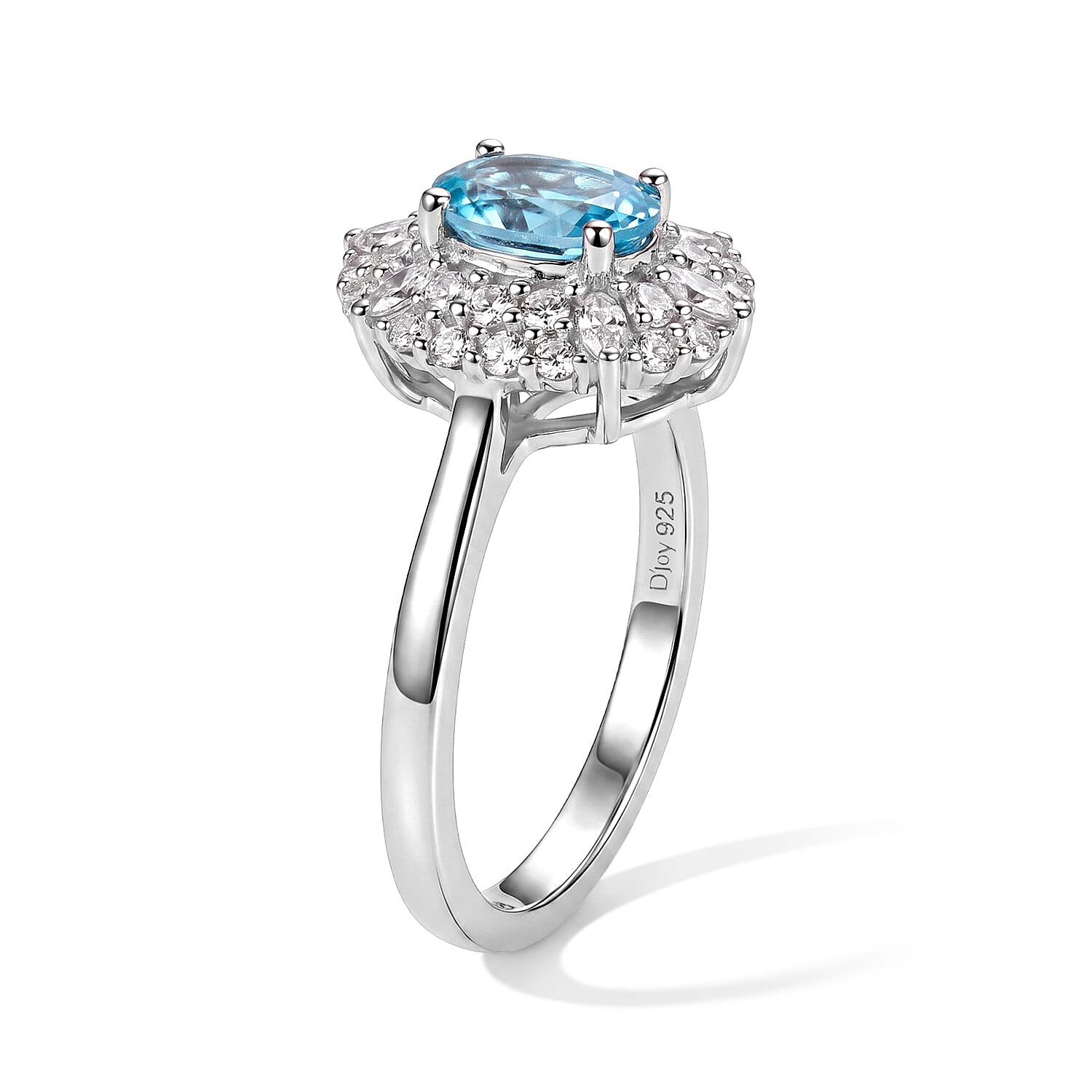 Certified and Appraised D'Joy Premium Betroka Blue Apatite and Moissanite 1.30 ctw Ring in Rhodium Over Sterling Silver (Size 7.0)