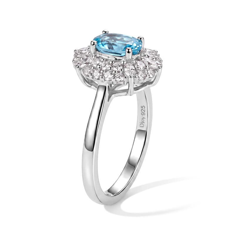 Certified and Appraised D'Joy Premium Betroka Blue Apatite and Moissanite 1.30 ctw Ring in Rhodium Over Sterling Silver (Size 7.0)
