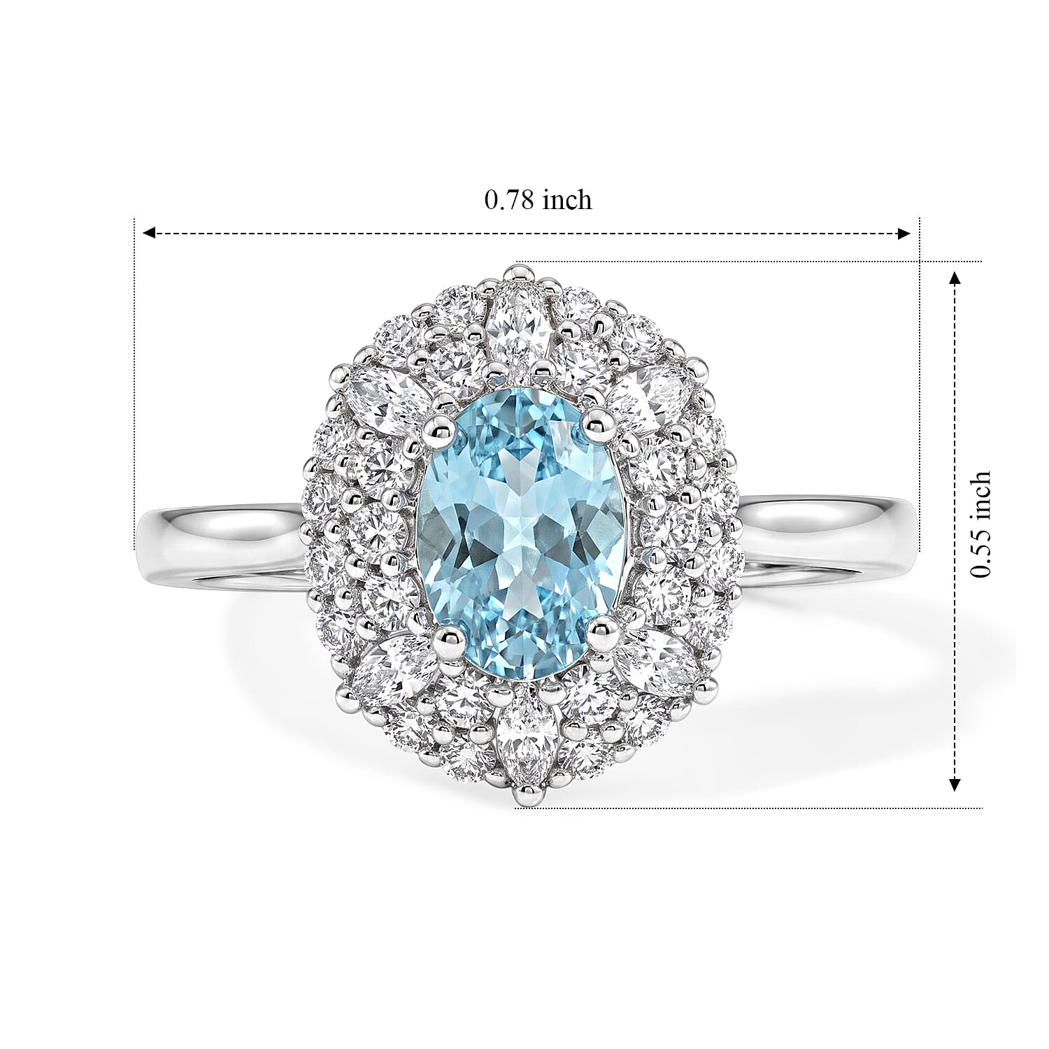 Certified and Appraised D'Joy Premium Betroka Blue Apatite and Moissanite 1.30 ctw Ring in Rhodium Over Sterling Silver (Size 7.0)