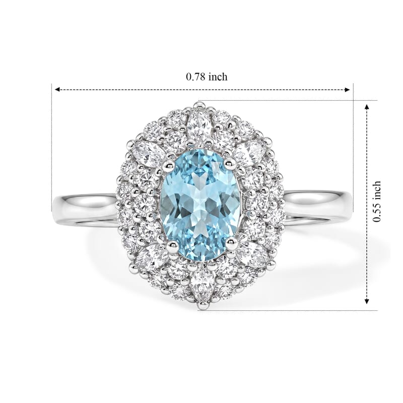Certified and Appraised D'Joy Premium Betroka Blue Apatite and Moissanite 1.30 ctw Ring in Rhodium Over Sterling Silver (Size 7.0)