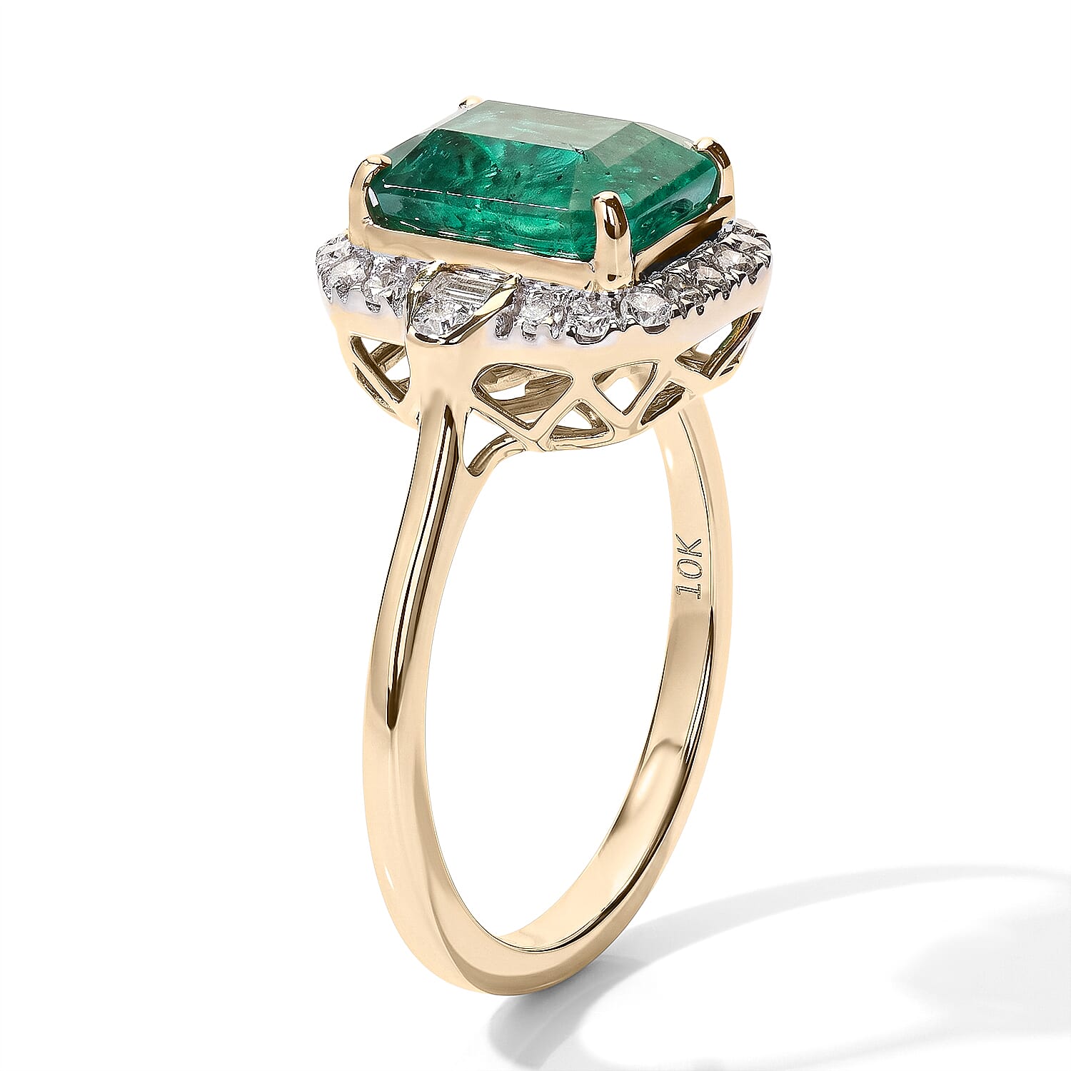 Certified and Appraised Luxoro AAA Kagem Zambian Emerald and Diamond (I2) 2.90 ctw Ring in 10K Yellow Gold (Size 6.0)