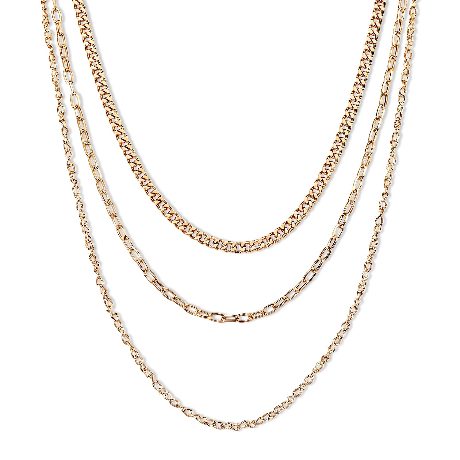 Fashionable Three-Layer Necklace in Goldtone (20.5 Inches)