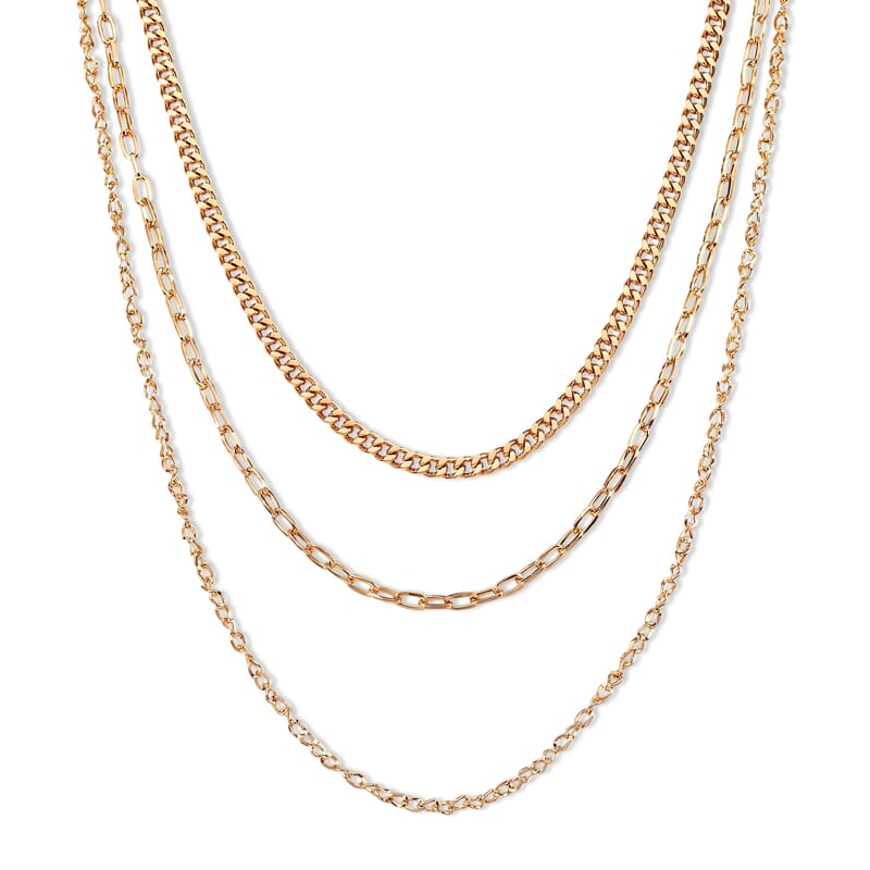 Fashionable Three-Layer Necklace in Goldtone (20.5 Inches)
