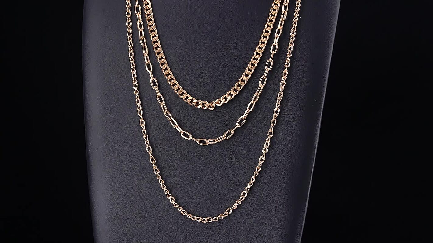 Fashionable Three-Layer Necklace in Goldtone (20.5 Inches)
