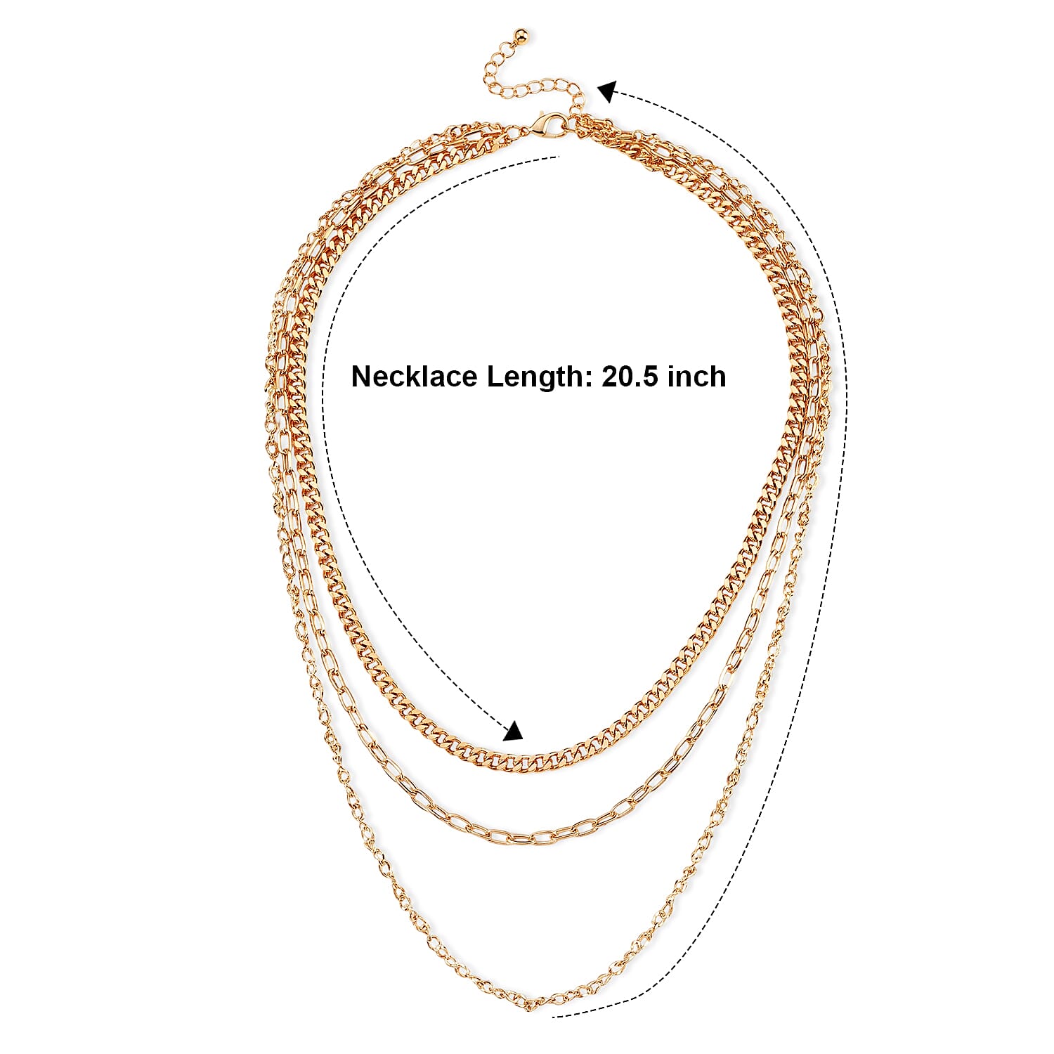 Fashionable Three-Layer Necklace in Goldtone (20.5 Inches)