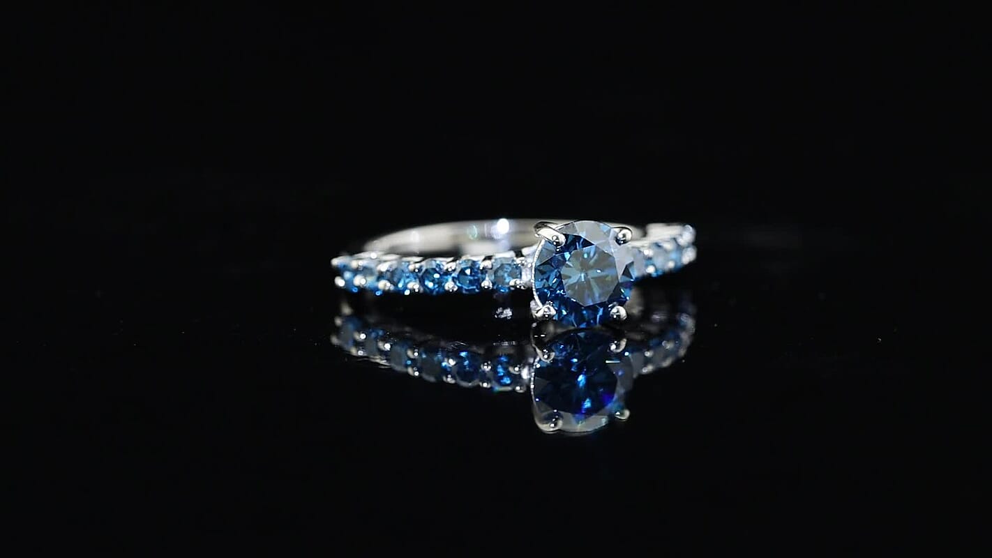 SGL Certified Luxuriant Lab Grown Blue Diamond Solitaire Ring in Rhodium OverSterling Silver (Size 6.0) 1.50 ctw