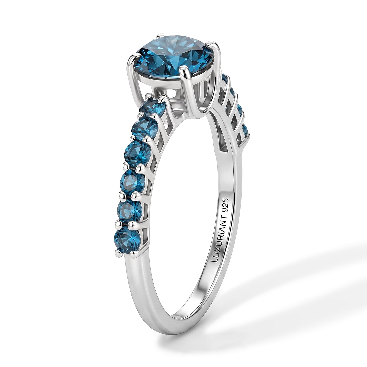 SGL Certified Luxuriant Lab Grown Blue Diamond (IR) (SI) 1.50 ctw Signature Embrace Ring in Rhodium Over Sterling Silver (Size 6.0)