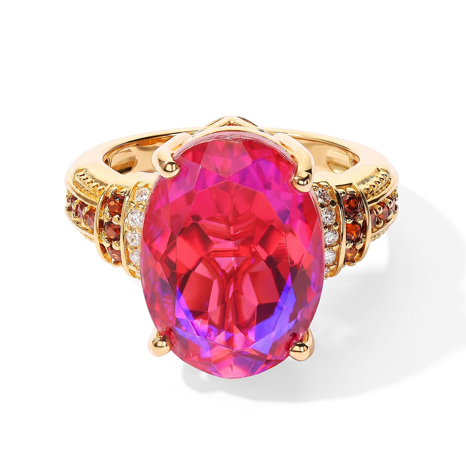 EverTrue Volcanic Triplet Quartz and Multi Gemstone 10.80 ctw Ring in 18K YG Plated (Size 5.0)