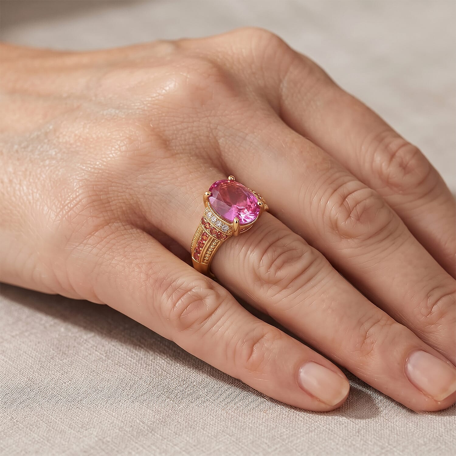 EverTrue Volcanic Triplet Quartz and Multi Gemstone 10.80 ctw Ring in 18K YG Plated (Size 5.0)