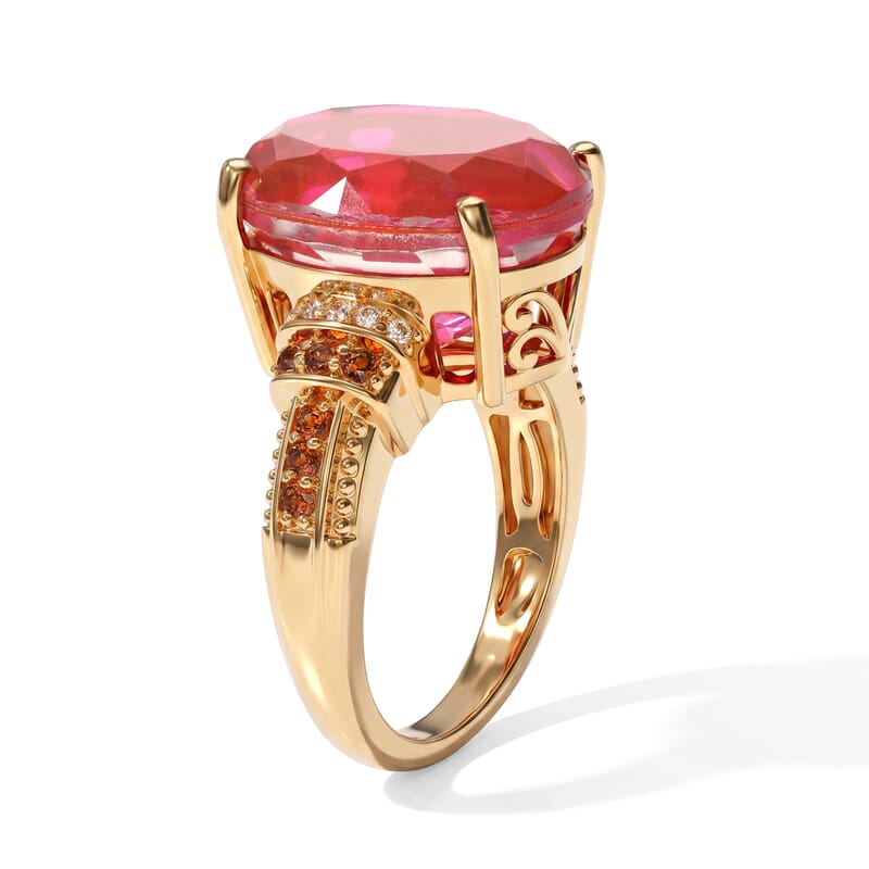 EverTrue Volcanic Triplet Quartz and Multi Gemstone 10.80 ctw Ring in 18K YG Plated (Size 5.0)