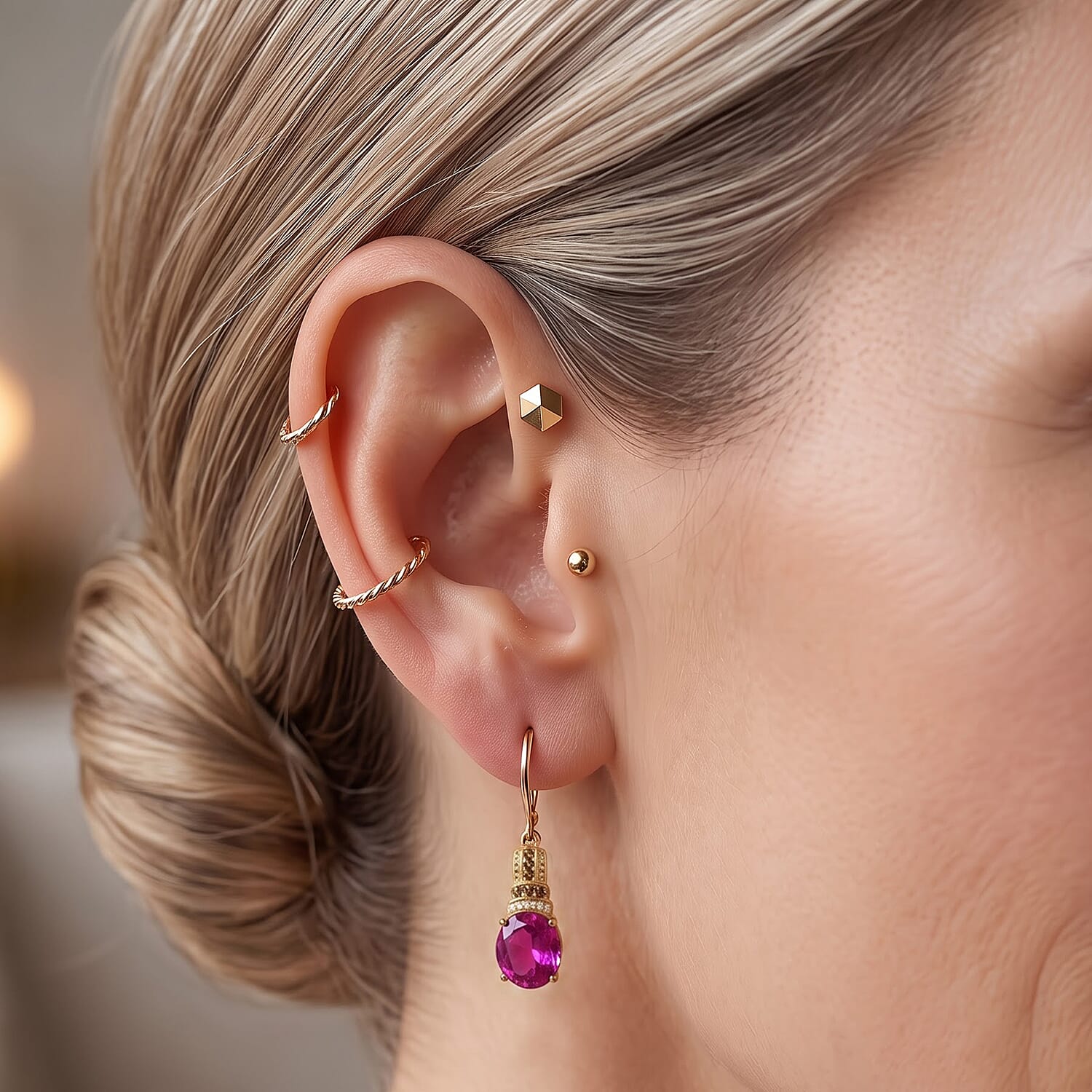 EverTrue Volcanic Triplet Quartz and Multi Gemstone 11.50 ctw Solitaire Lever Back Earrings in 18K YG Plated