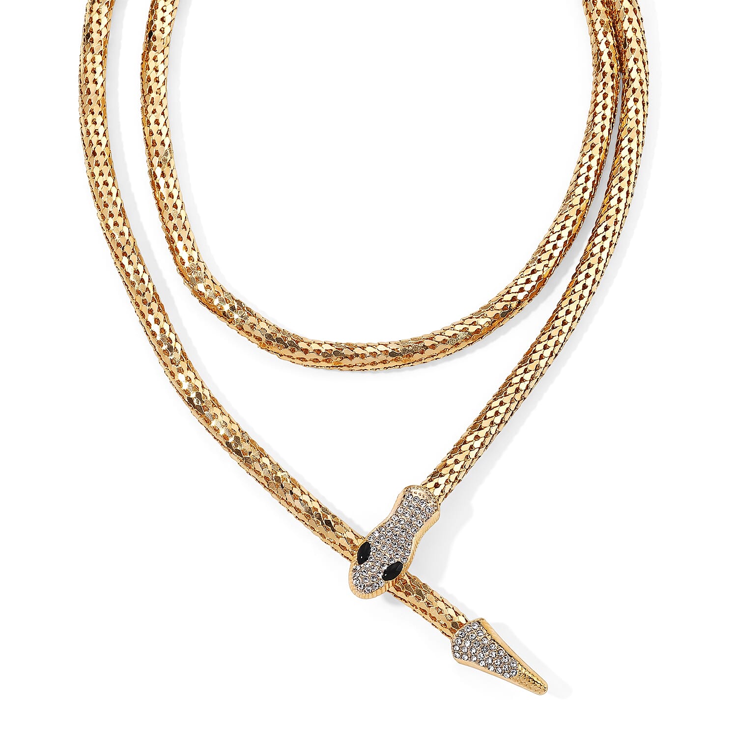 White and Black Austrian Crystal Serpent Necklace in Goldtone (30-39.5Inches)
