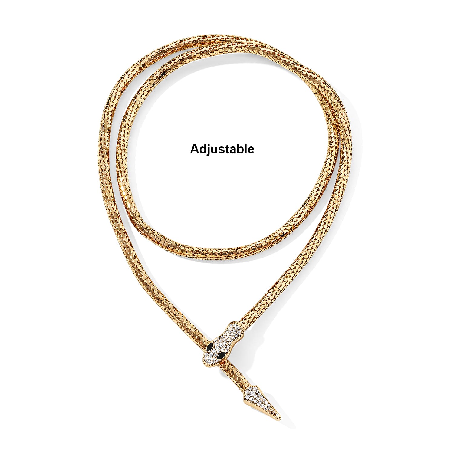 White and Black Austrian Crystal Serpent Necklace in Goldtone (30-39.5Inches)