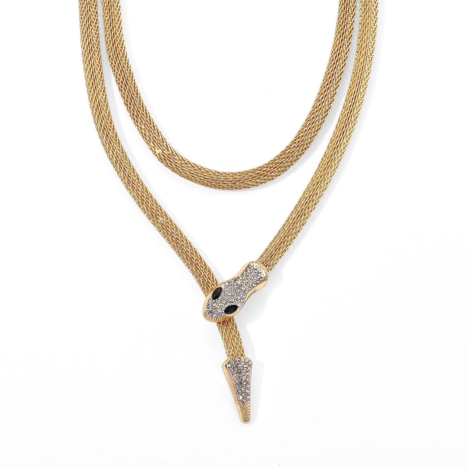 White and Black Austrian Crystal Serpent Necklace in Goldtone (34-42Inches)