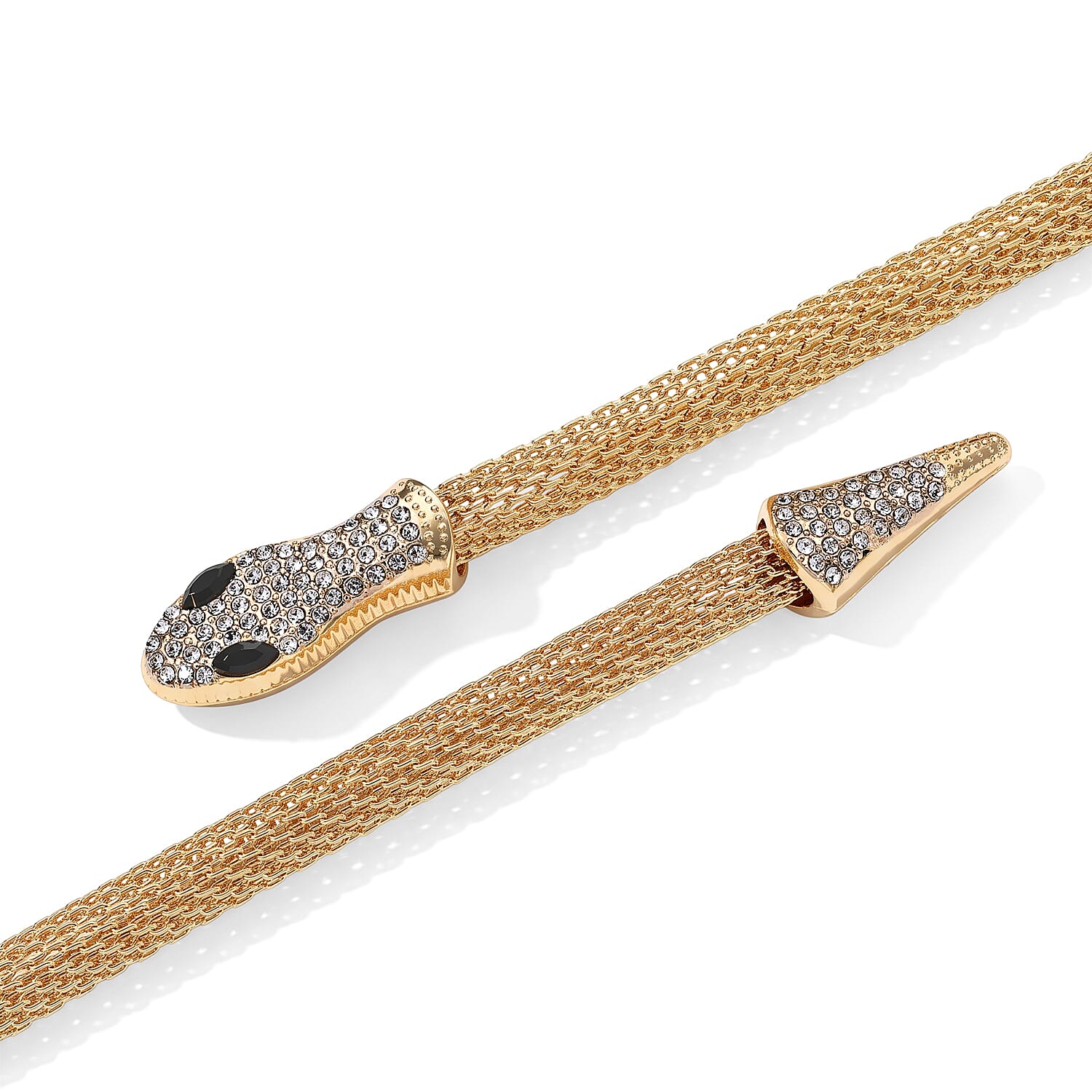 White and Black Austrian Crystal Serpent Necklace in Goldtone (34-42Inches)