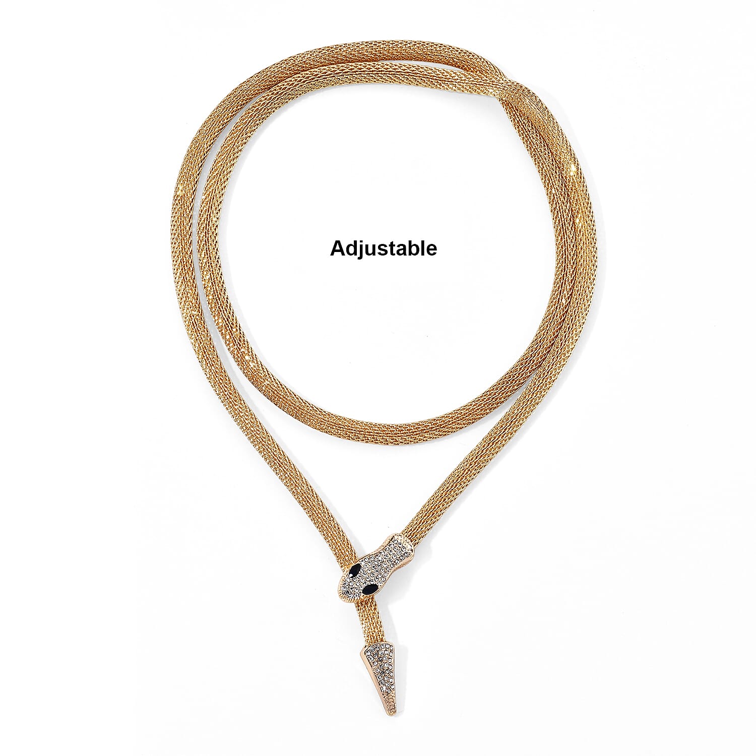 White and Black Austrian Crystal Serpent Necklace in Goldtone (34-42Inches)