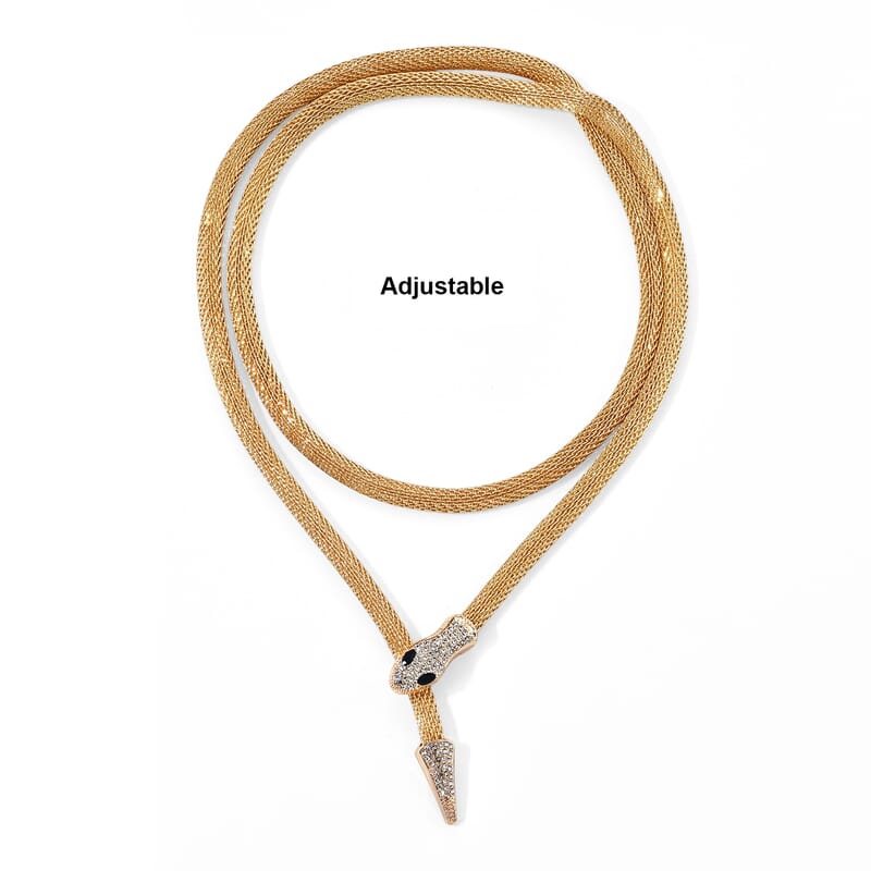White and Black Austrian Crystal Serpent Necklace in Goldtone (34-42Inches)