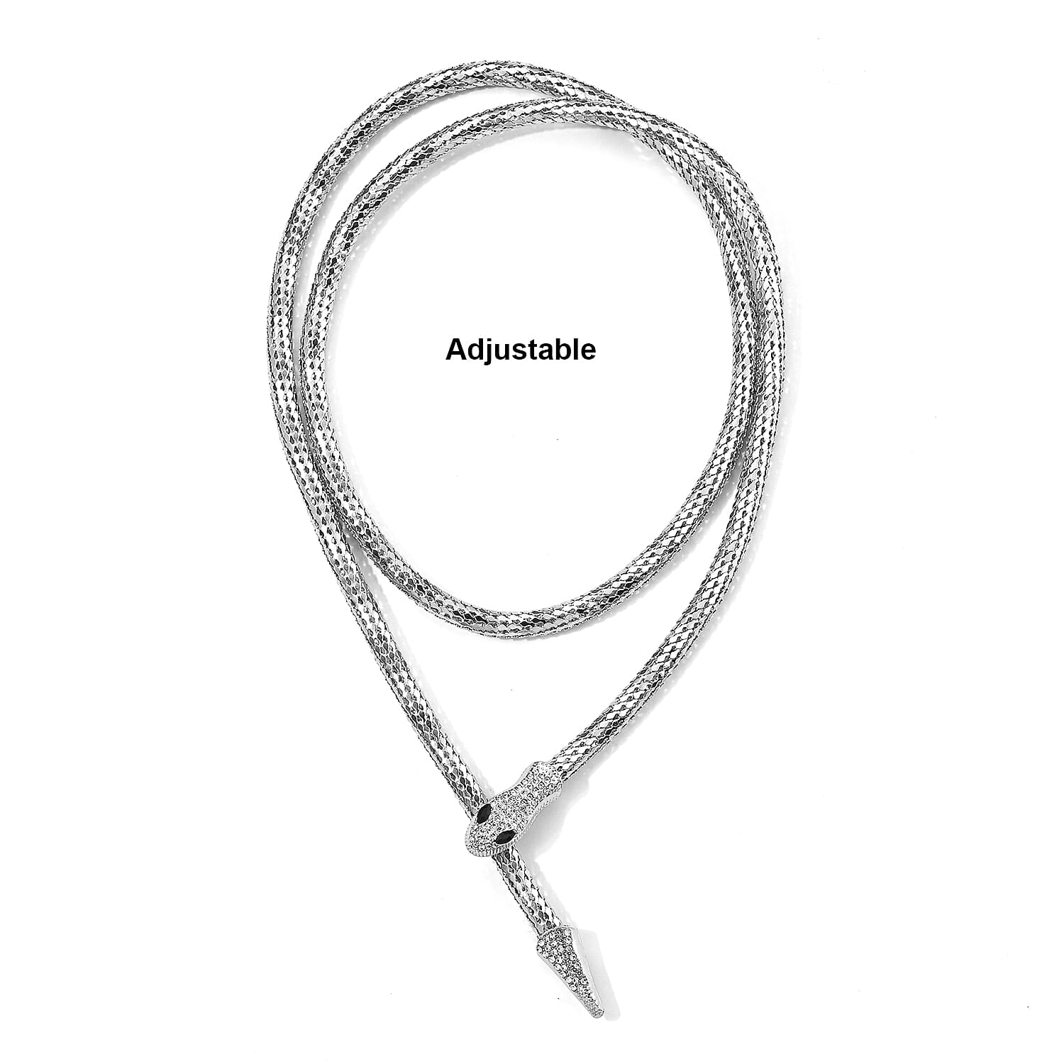 White and Black Austrian Crystal Serpent Necklace in Silvertone (34-42Inches)