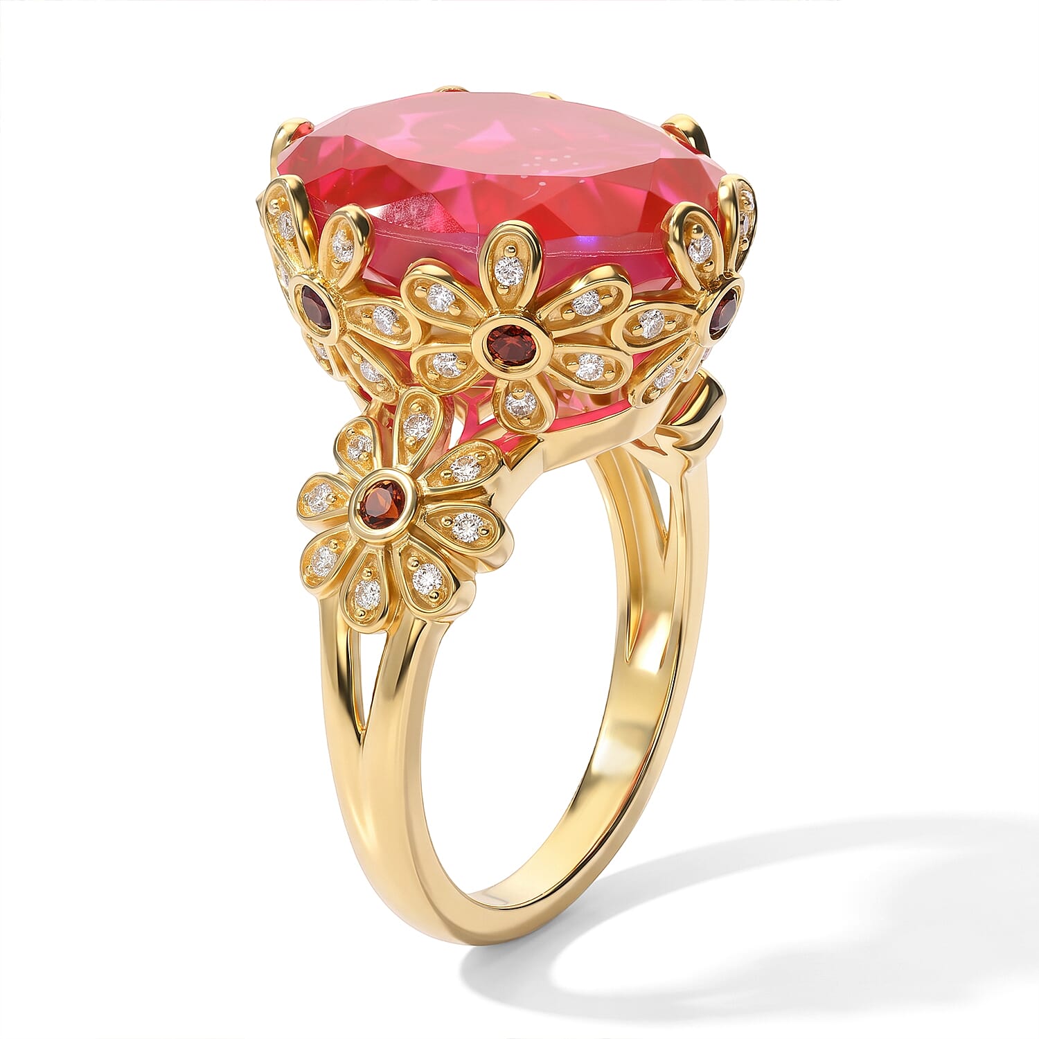EverTrue Volcanic Triplet Quartz and Multi Gemstone 11.00 ctw Ring in 18K YG Plated (Size 5.0)