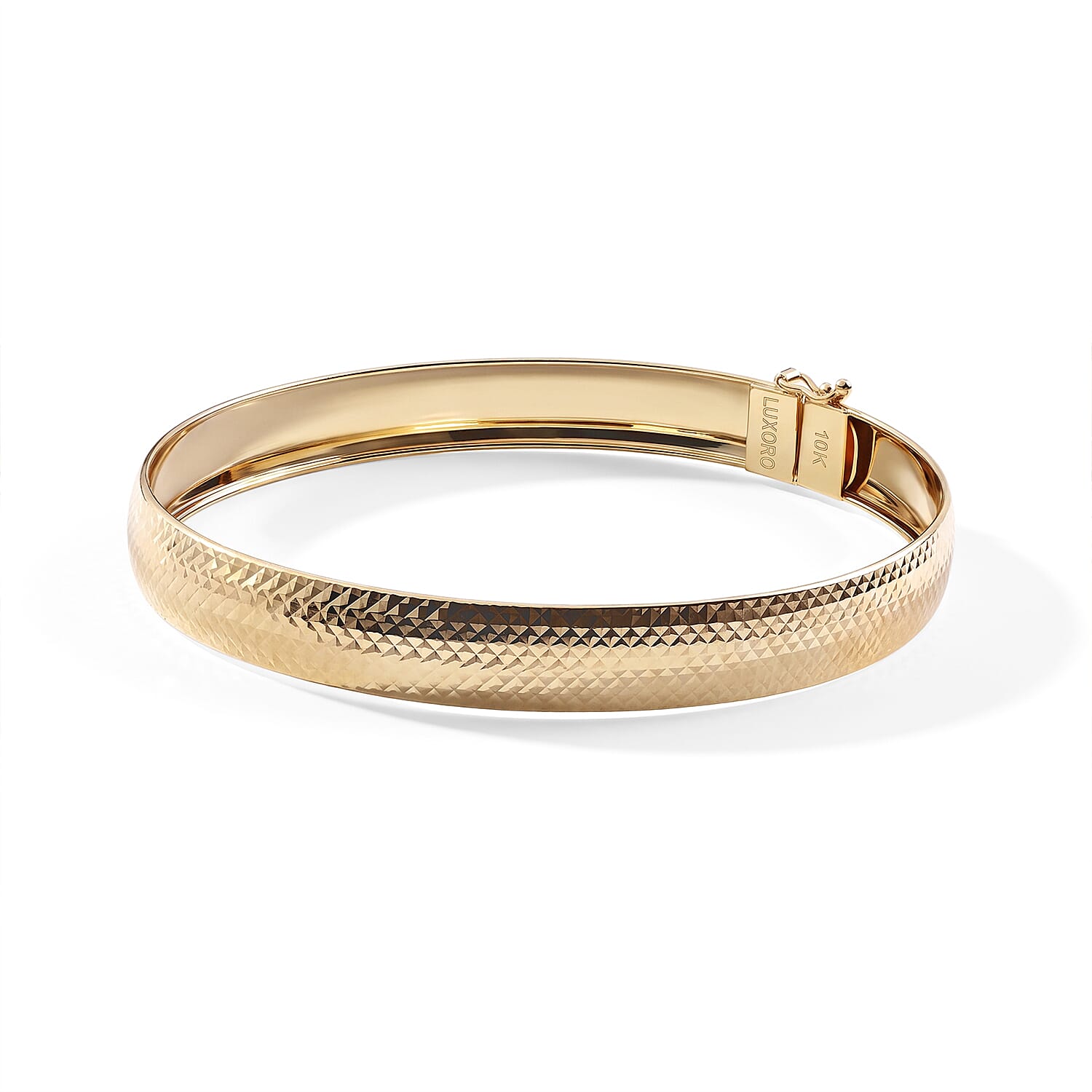 Doorbuster Luxoro Diamond-cut Bangle Bracelet in 10K Yellow Gold (7.25 In) 4.65 Grams