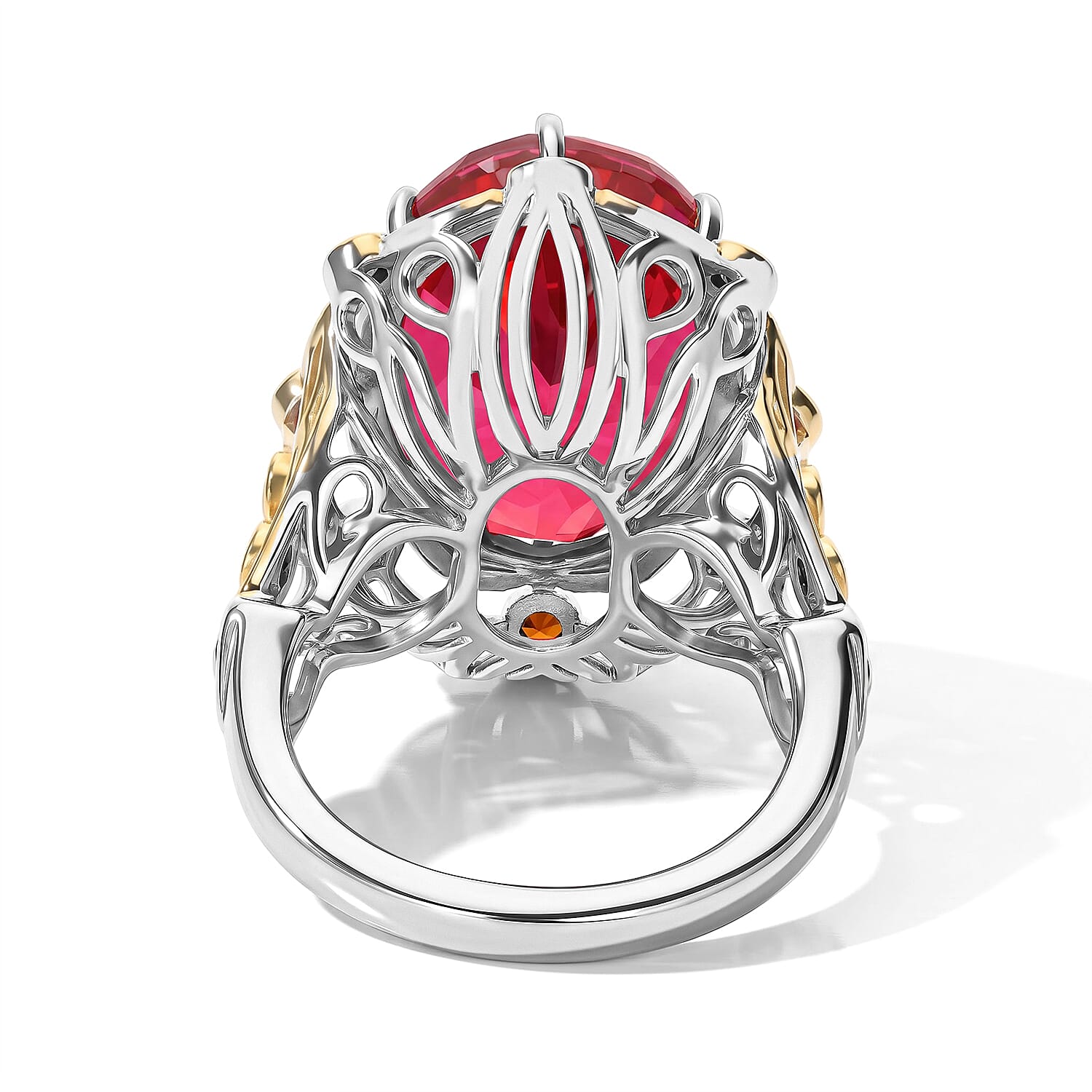 EverTrue Volcanic Quartz (Triplet) and Mozambique Garnet 13.90 ctw Ring in 18K YG Plated and Platinum Bond (Size 5.0)