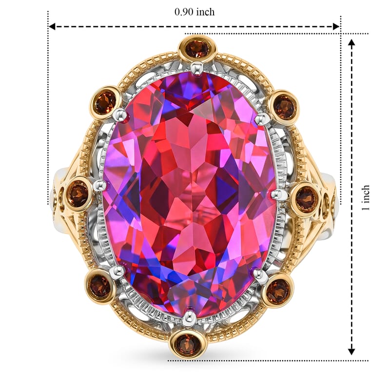 EverTrue Volcanic Quartz (Triplet) and Mozambique Garnet 13.90 ctw Ring in 18K YG Plated and Platinum Bond (Size 5.0)