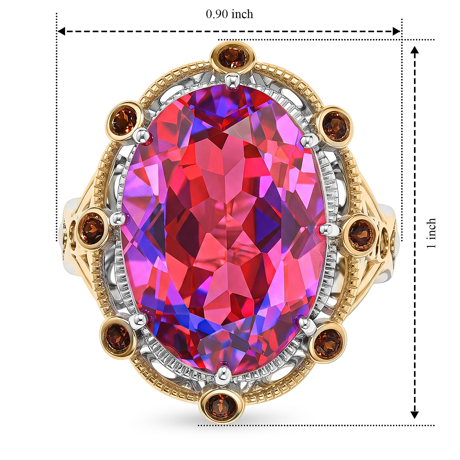 EverTrue Volcanic Quartz (Triplet) and Mozambique Garnet 13.90 ctw Ring in 18K YG Plated and Platinum Bond (Size 5.0)
