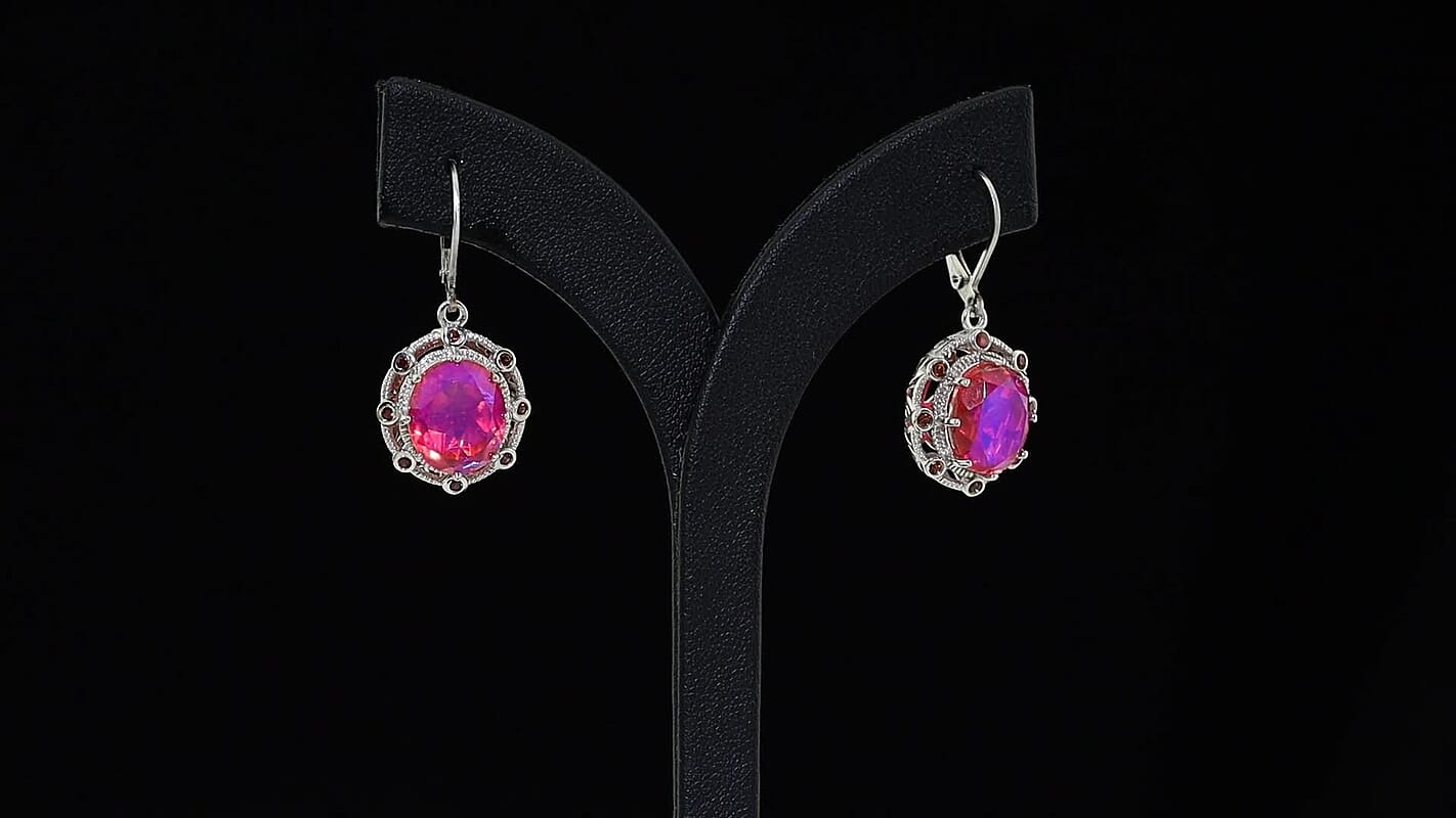EverTrue Volcanic Quartz (Triplet) and Mozambique Garnet 12.30 ctw Earrings in Platinum Bond