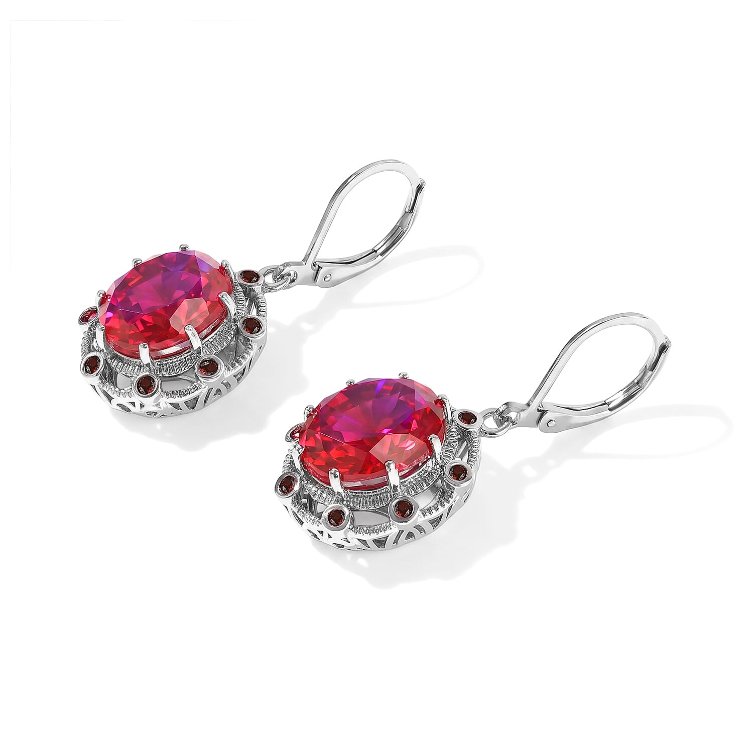 EverTrue Volcanic Quartz (Triplet) and Mozambique Garnet 12.30 ctw Earrings in Platinum Bond