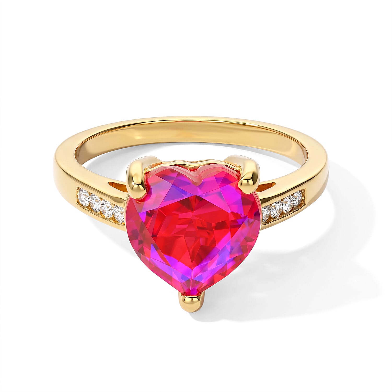 EverTrue Volcanic Triplet Quartz and Moissanite 4.10 ctw Ring in 18K YG Plated (Size 5.0)