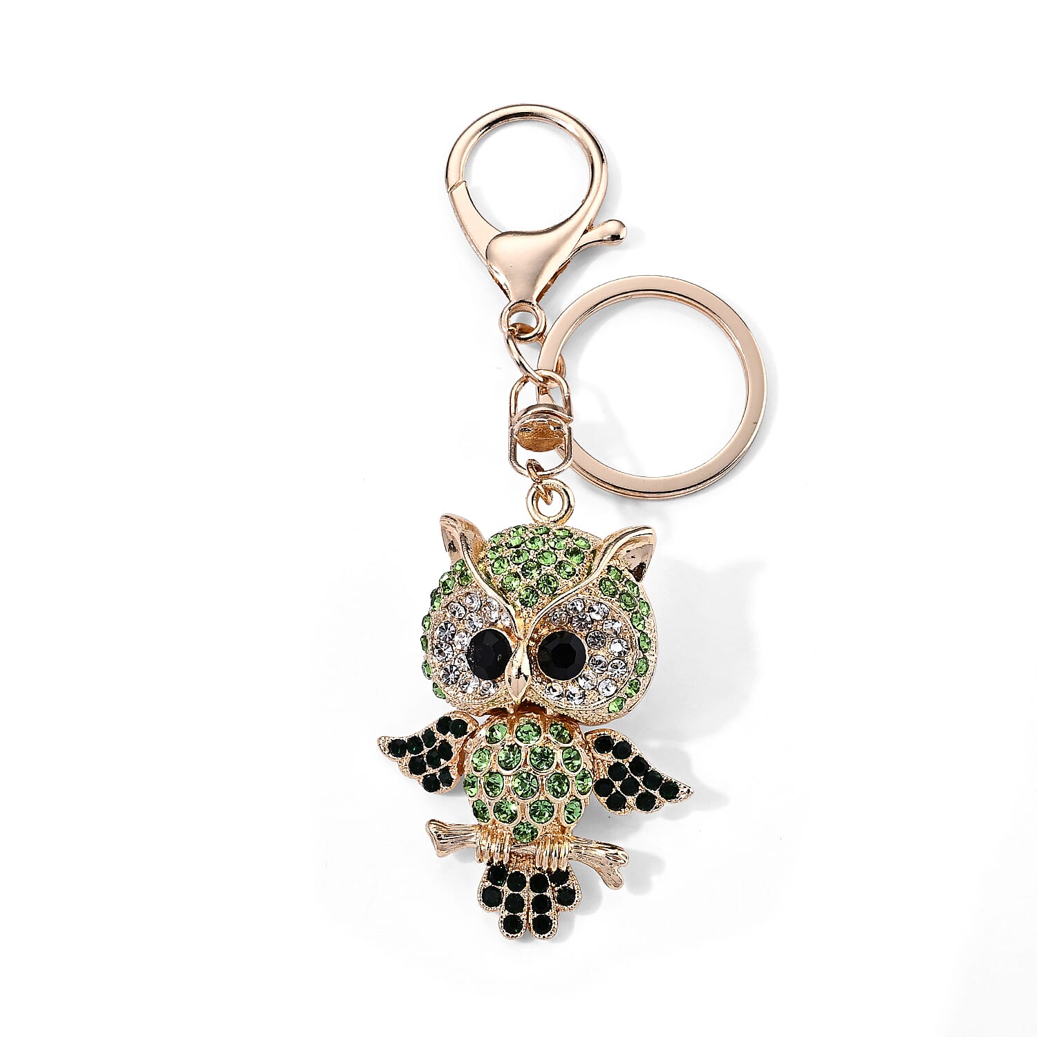 Austrian Multi Crystal Owl Keychain in Goldtone