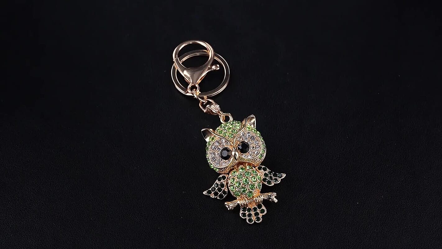 Austrian Multi Crystal Owl Keychain in Goldtone