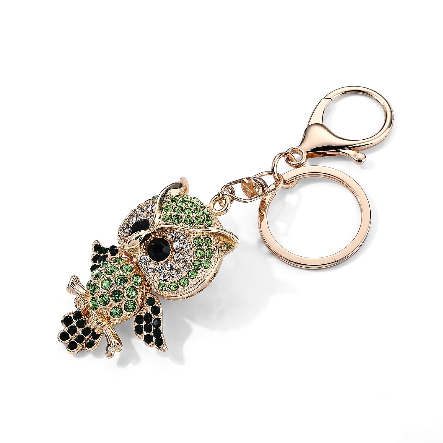 Austrian Multi Crystal Owl Keychain in Goldtone