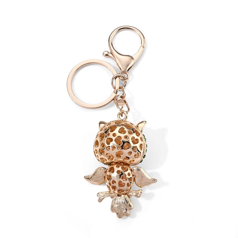 Austrian Multi Crystal Owl Keychain in Goldtone