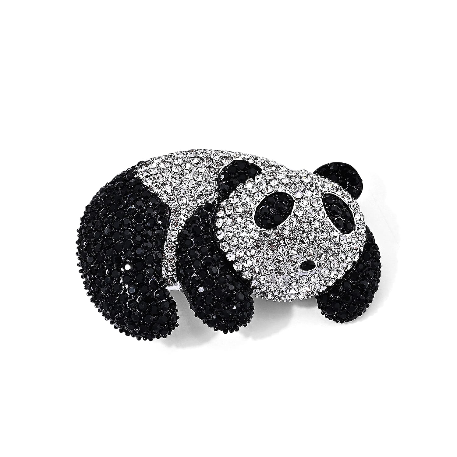 Austrian Black and White Crystal Panda Enameled Brooch