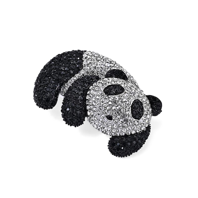 Austrian Black and White Crystal Panda Enameled Brooch